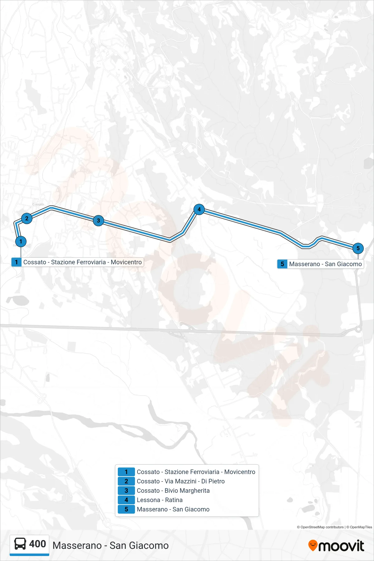 Linea 400 bus (Masserano - San Giacomo) - Percorsi e fermate sulla mappa