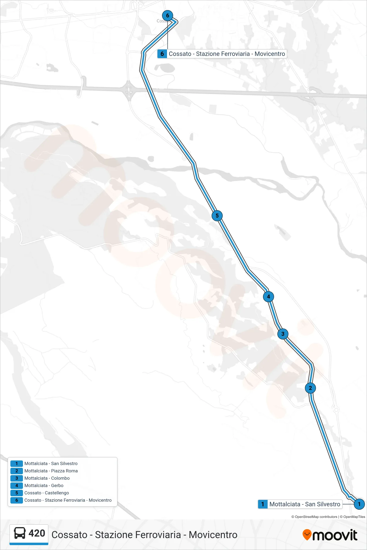Linea 420  bus (Cossato - Stazione Ferroviaria - Movicentro) - Percorsi e fermate sulla mappa