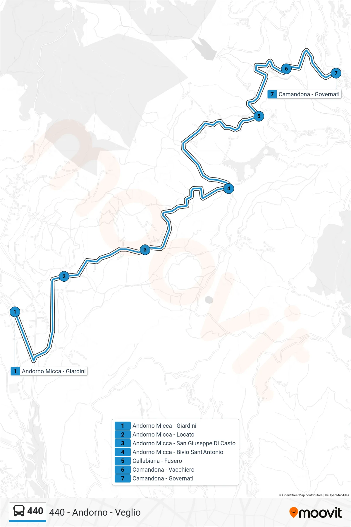 Linea 440 bus (Camandona - Governati) - Percorsi e fermate sulla mappa