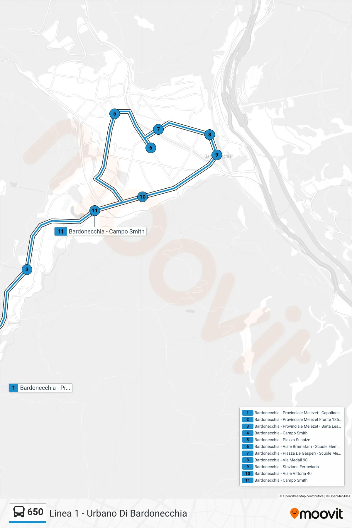 Linea 650 bus (Bardonecchia - Campo Smith) - Percorsi e fermate sulla mappa