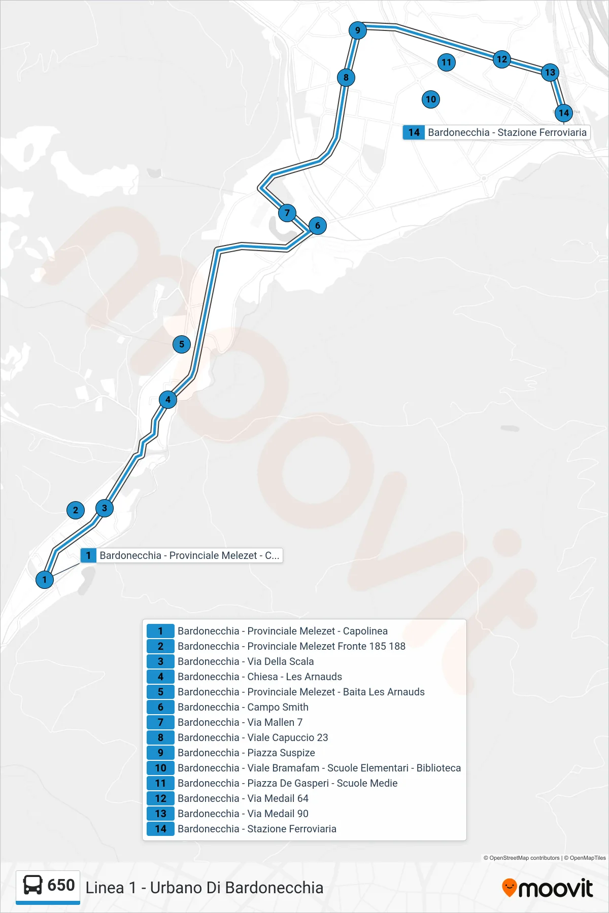 Linea 650  bus (Bardonecchia - Stazione Ferroviaria) - Percorsi e fermate sulla mappa