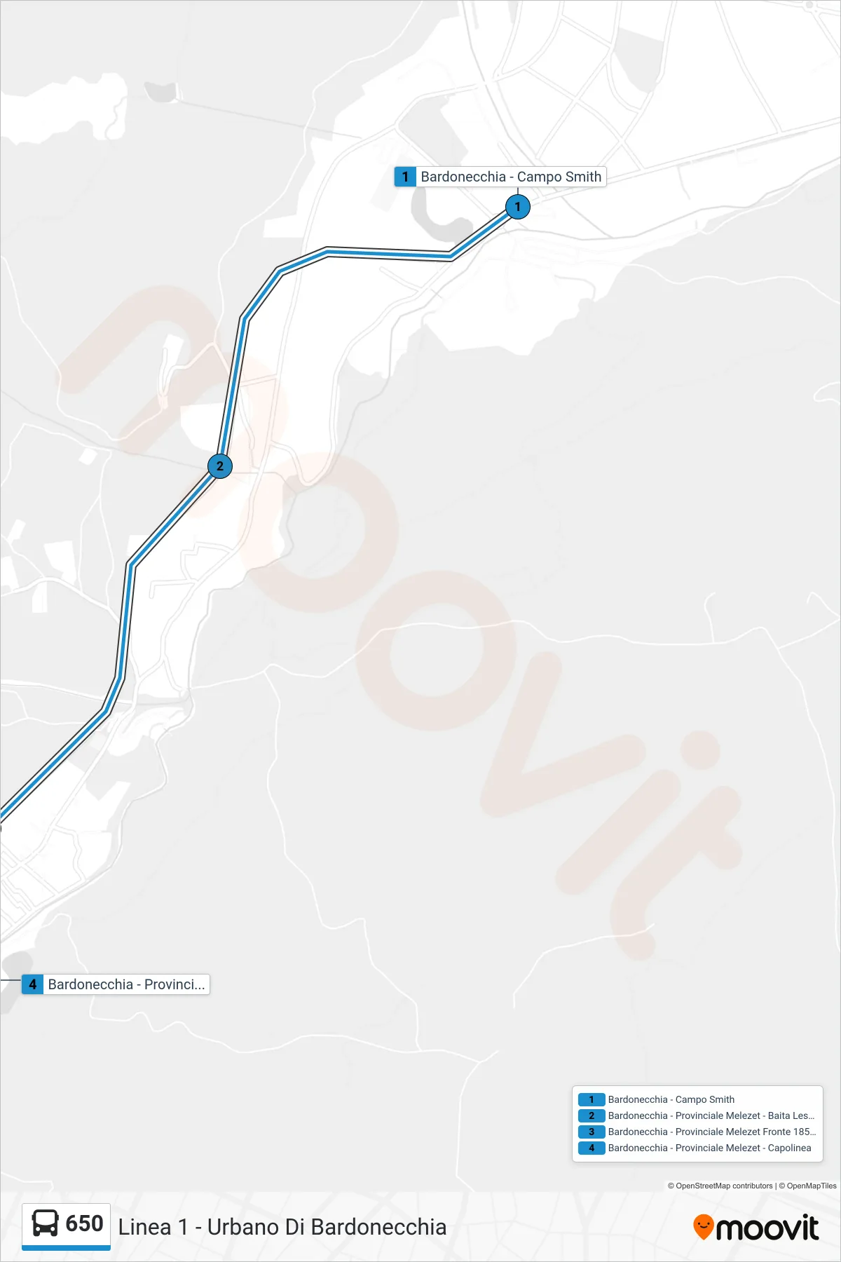 Linea 650 bus (Bardonecchia - Provinciale Melezet - Capolinea) - Percorsi e fermate sulla mappa