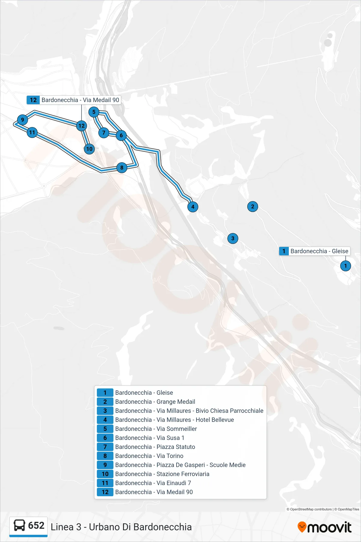 Linea 652 bus (Bardonecchia - Stazione Ferroviaria) - Percorsi e fermate sulla mappa
