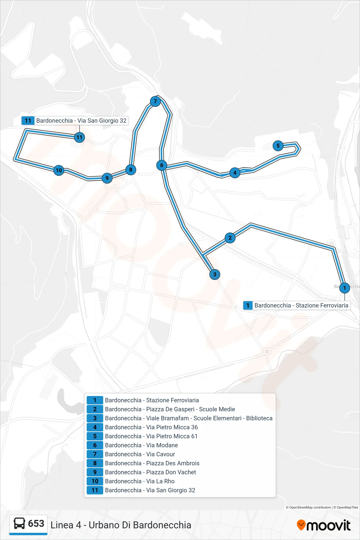 Linea 653  bus (Bardonecchia - Via San Giorgio  32) - Percorsi e fermate sulla mappa