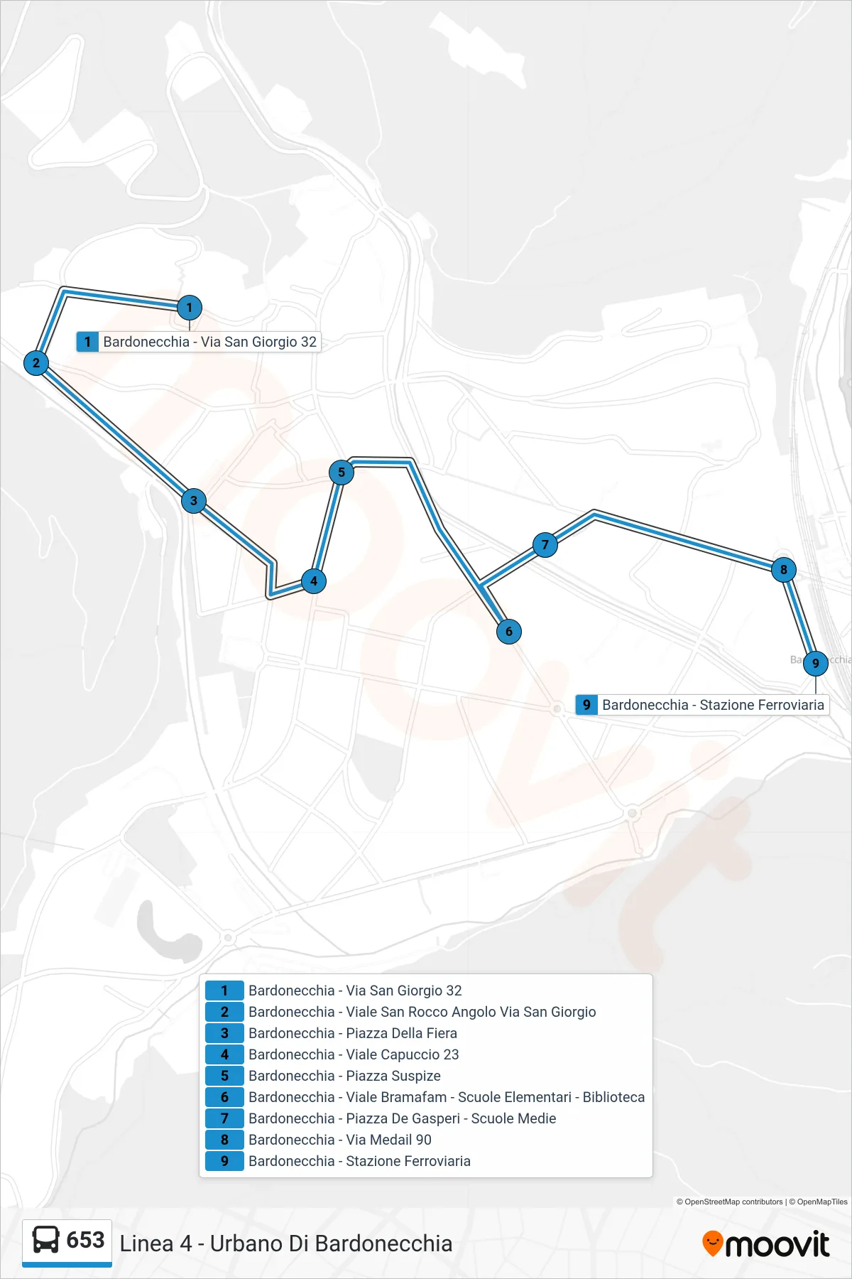 Linea 653  bus (Bardonecchia - Stazione Ferroviaria) - Percorsi e fermate sulla mappa