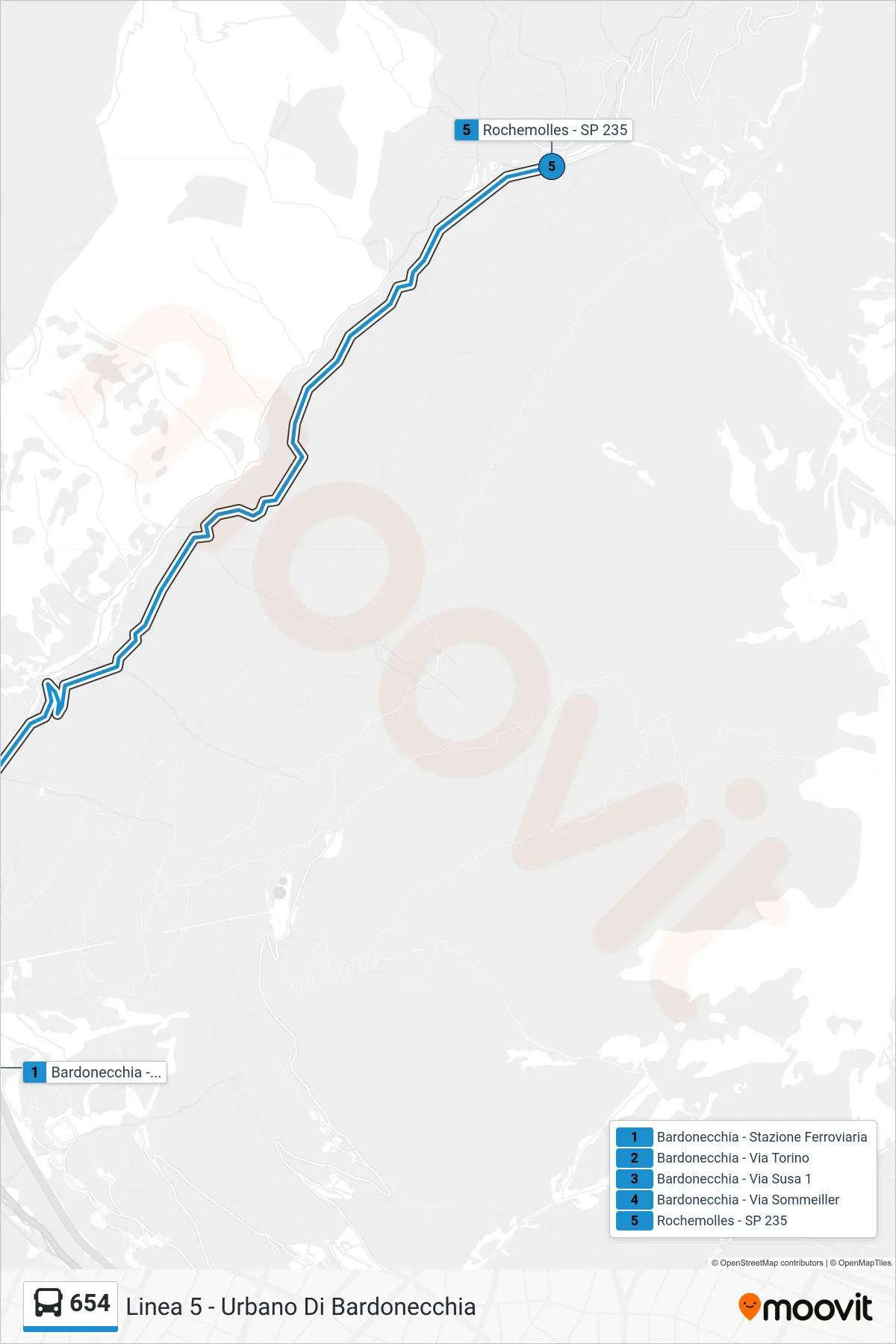 Linea 654 bus (Rochemolles - SP 235) - Percorsi e fermate sulla mappa