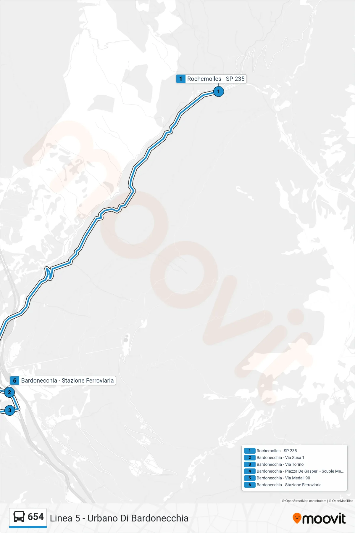 Linea 654 bus (Bardonecchia - Stazione Ferroviaria) - Percorsi e fermate sulla mappa