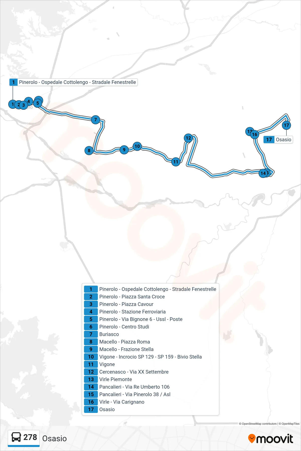 Linea 278 bus (Osasio) - Percorsi e fermate sulla mappa