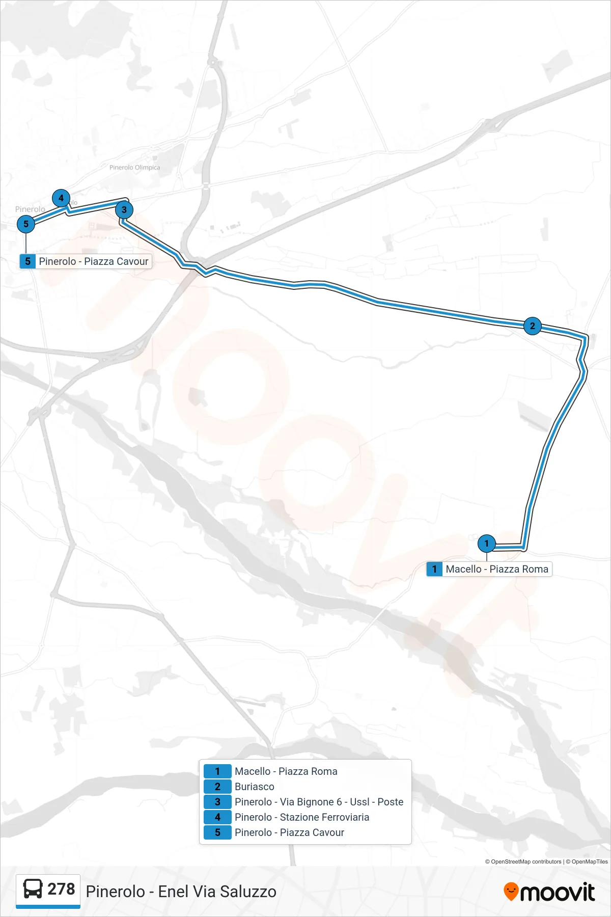 Linea 278  bus (Pinerolo - Enel Via Saluzzo) - Percorsi e fermate sulla mappa