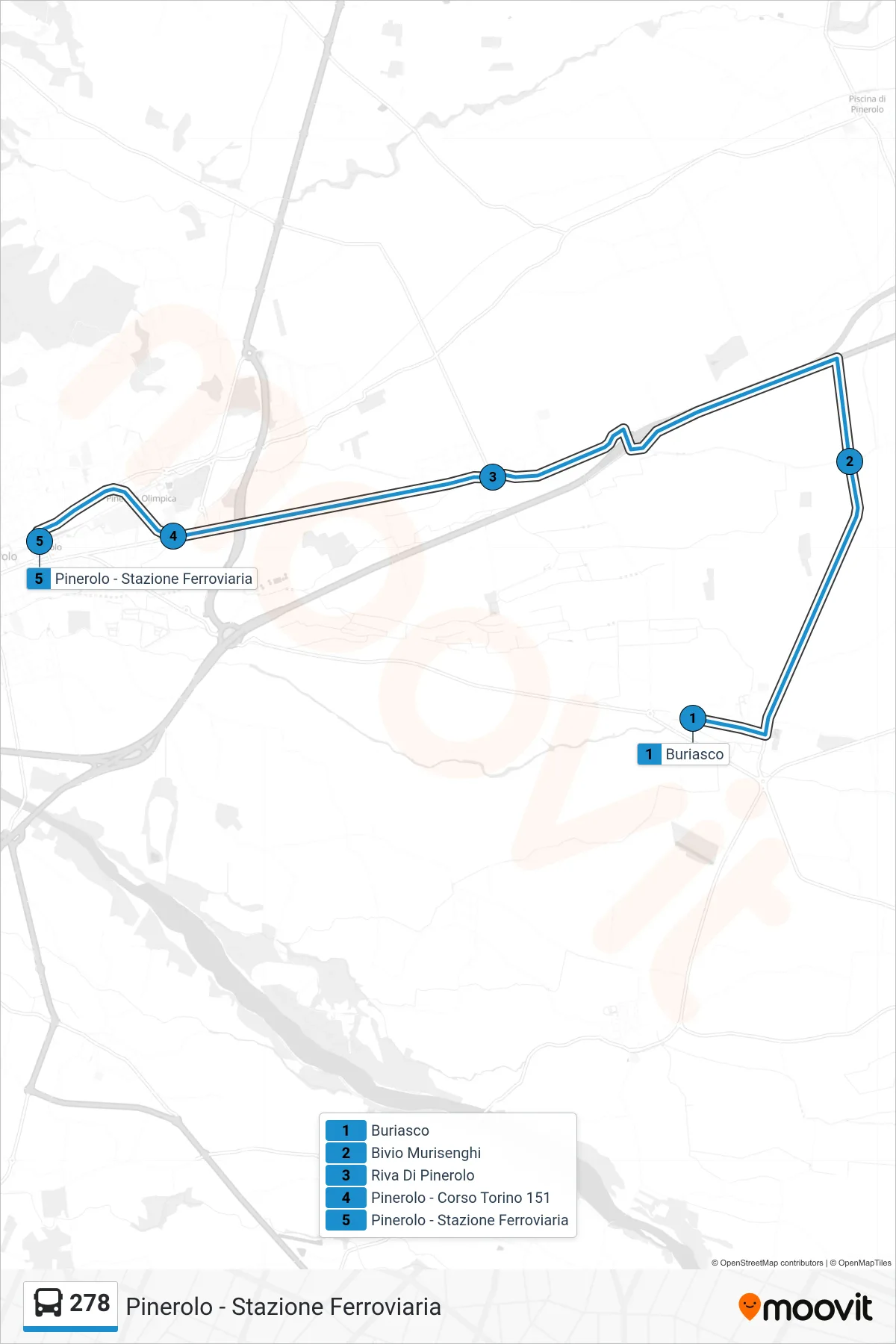 Linea 278 bus (Pinerolo - Stazione Ferroviaria) - Percorsi e fermate sulla mappa