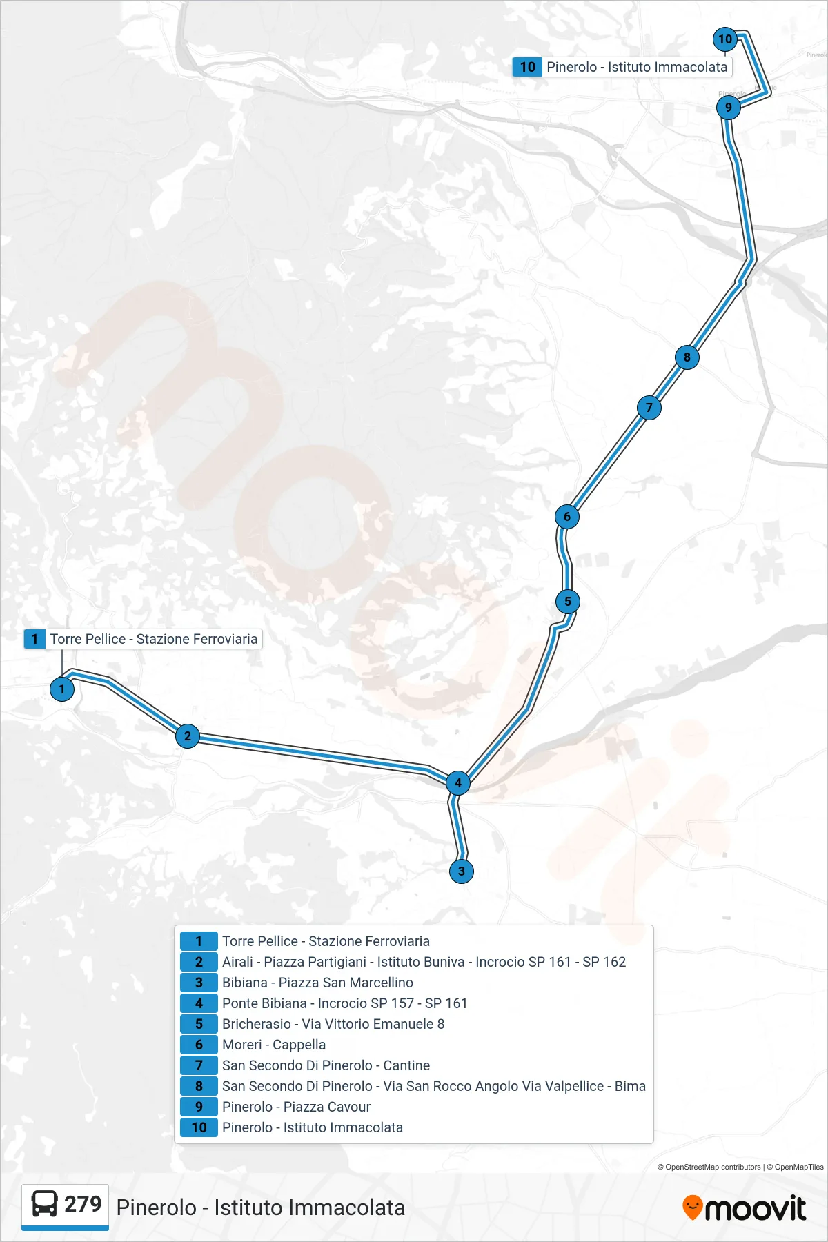 Linea 279  bus (Pinerolo - Istituto Immacolata) - Percorsi e fermate sulla mappa