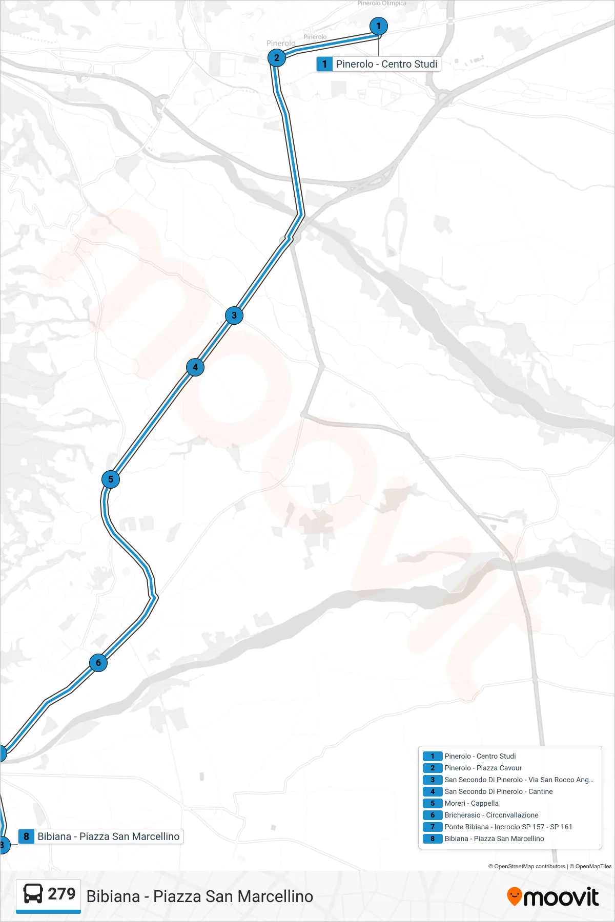Linea 279 bus (Bibiana - Piazza San Marcellino) - Percorsi e fermate sulla mappa