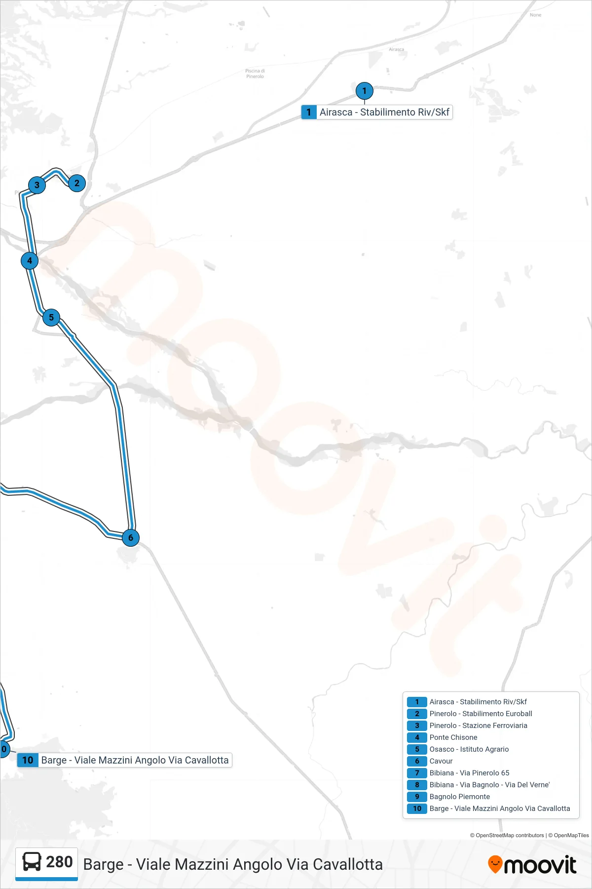 Linea 280 bus (Barge - Viale Mazzini Angolo Via Cavallotta) - Percorsi e fermate sulla mappa
