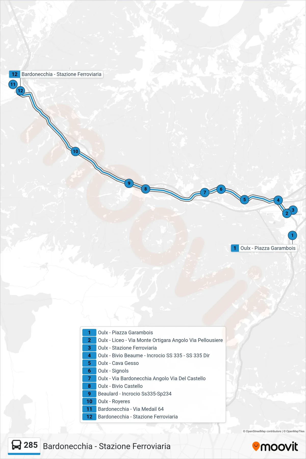 Linea 285 bus (Bardonecchia - Stazione Ferroviaria) - Percorsi e fermate sulla mappa