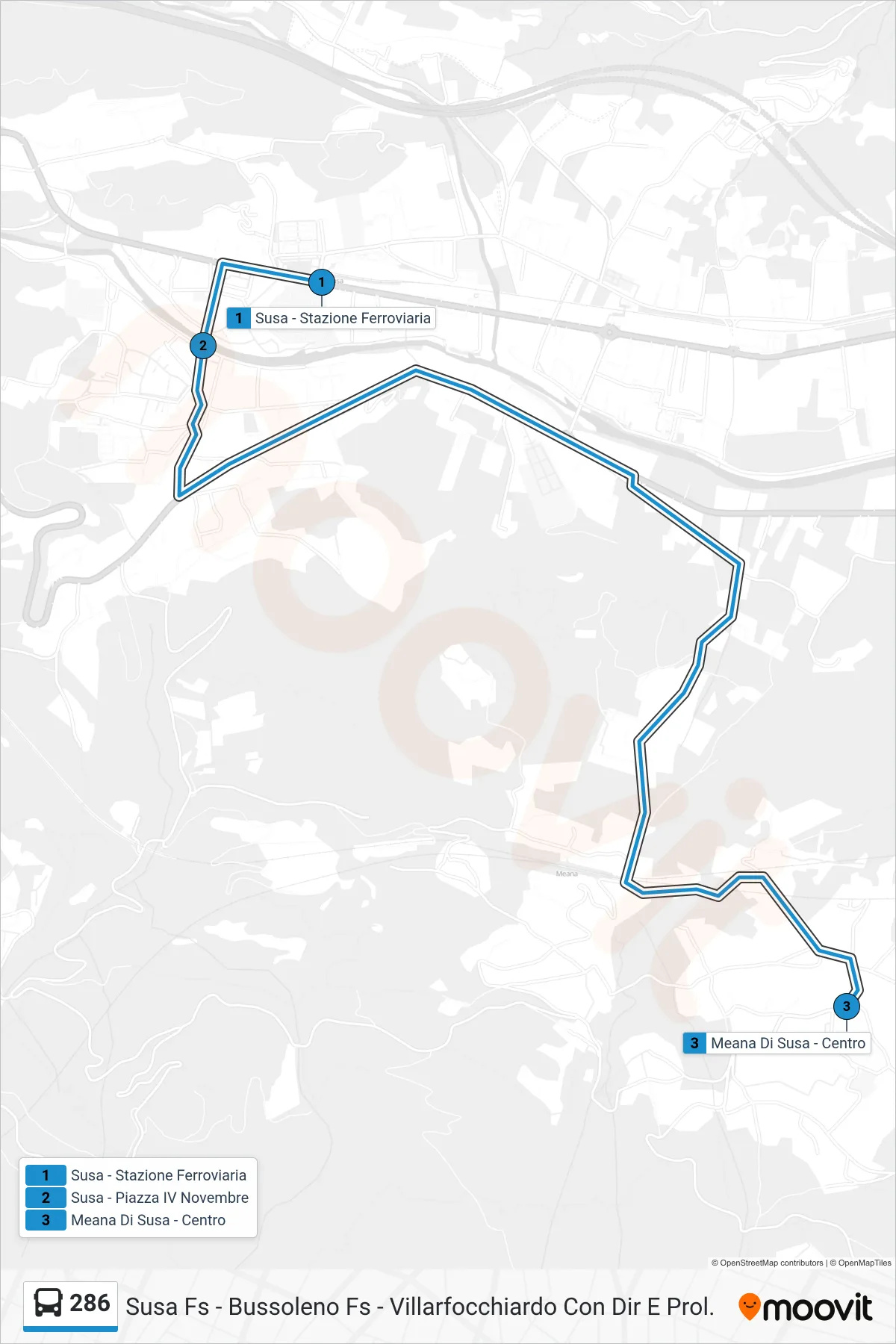 Linea 286 bus (Meana Di Susa - Centro) - Percorsi e fermate sulla mappa