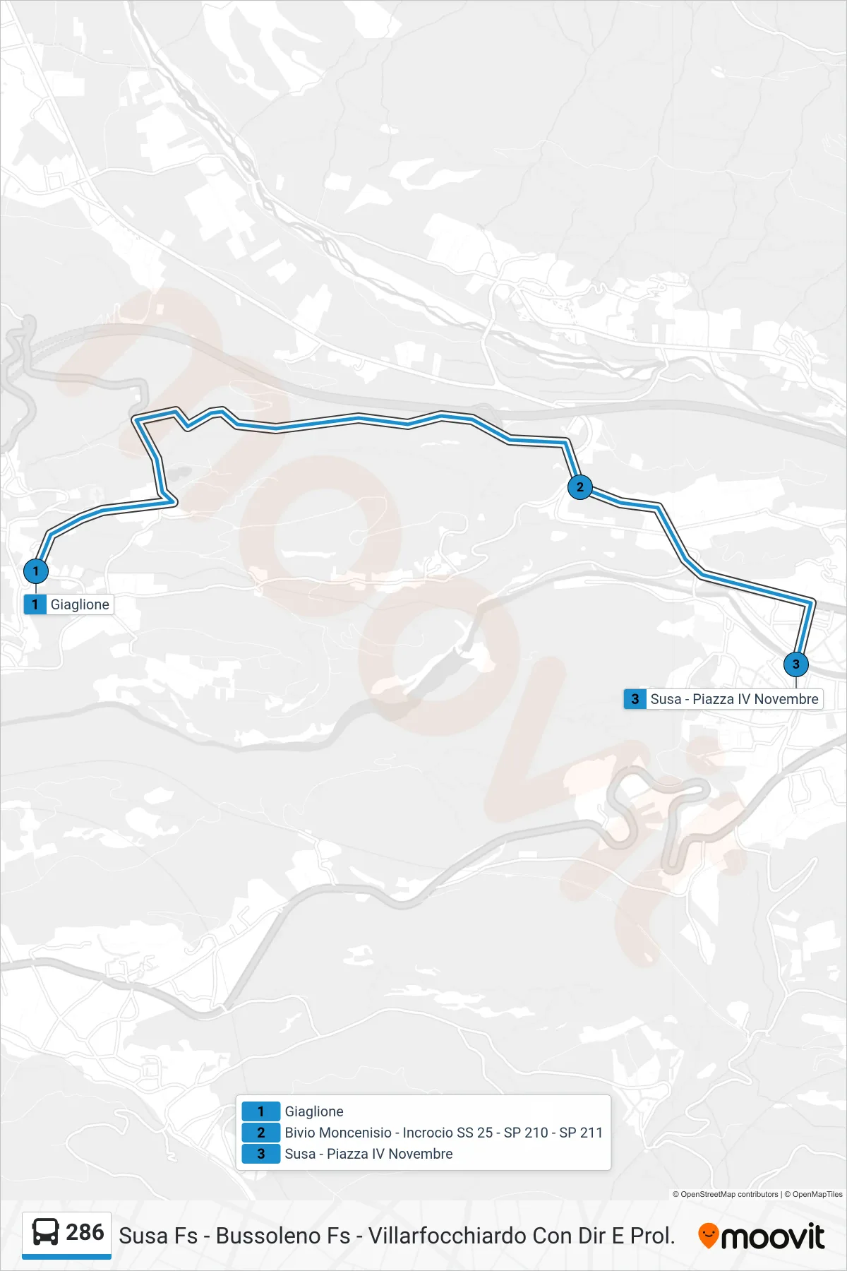 Linea 286  bus (Susa - Piazza IV Novembre) - Percorsi e fermate sulla mappa