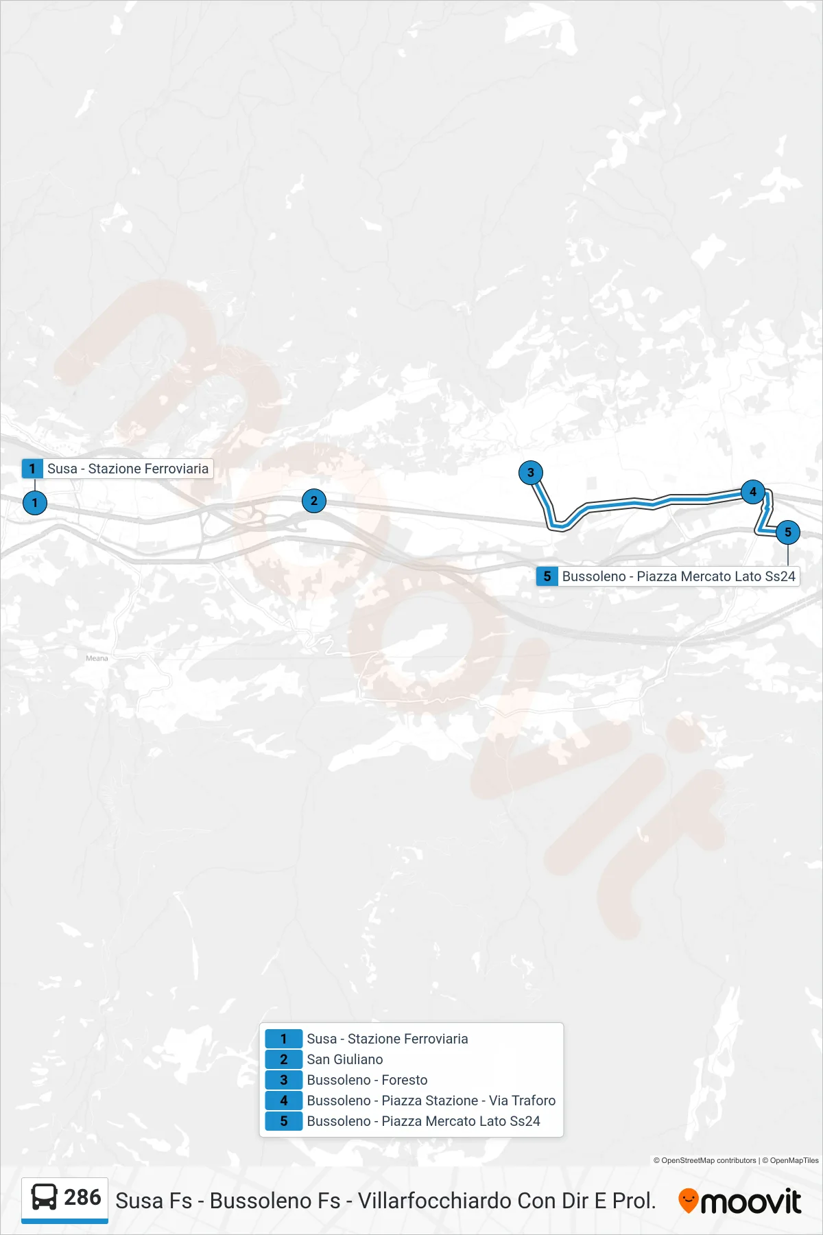 Linea 286 bus (Bussoleno - Piazza Mercato Lato Ss24) - Percorsi e fermate sulla mappa