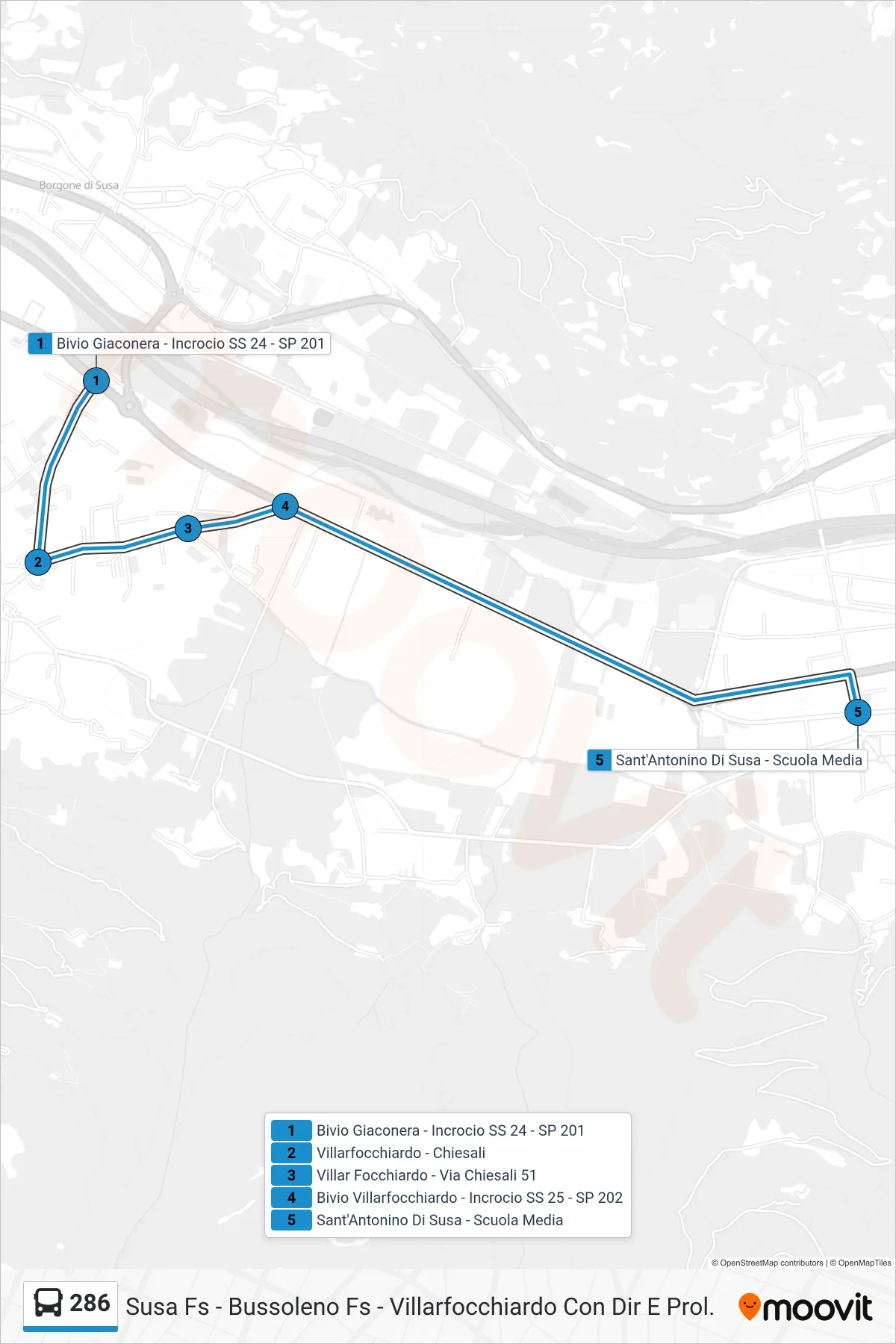 Linea 286 bus (Sant'Antonino Di Susa - Scuola Media) - Percorsi e fermate sulla mappa