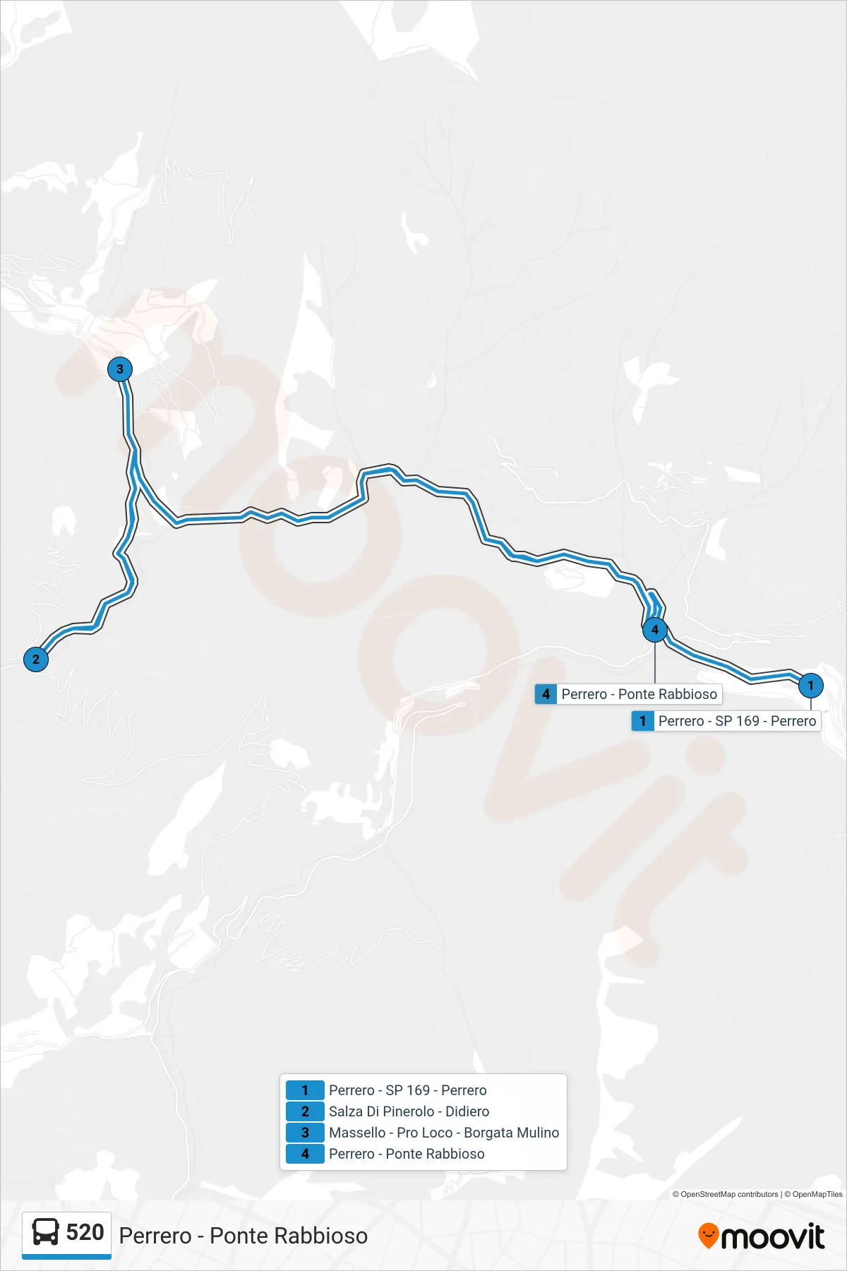 Linea 520 bus (Perrero - Ponte Rabbioso) - Percorsi e fermate sulla mappa