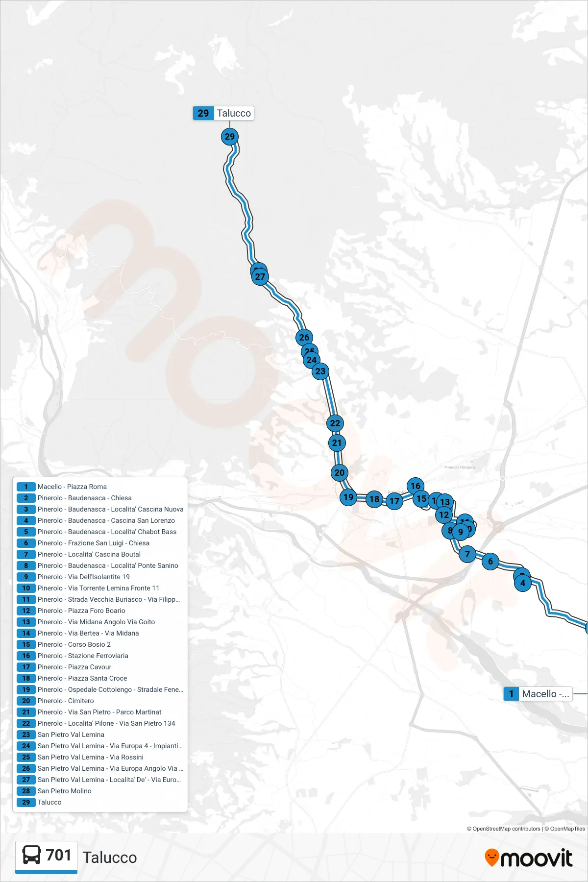Linea 701  bus (Talucco) - Percorsi e fermate sulla mappa