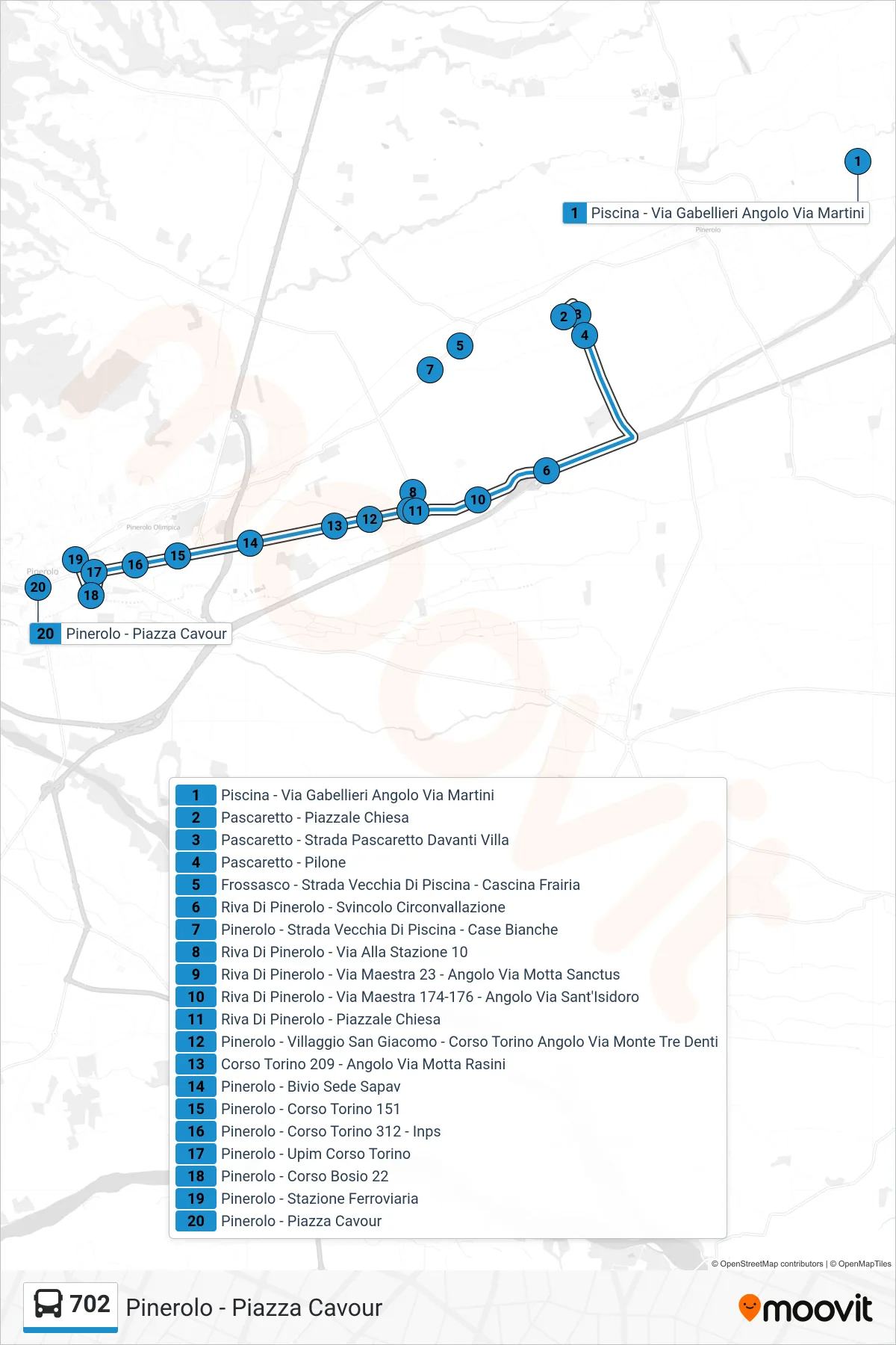 Linea 702 bus (Pinerolo - Piazza Cavour) - Percorsi e fermate sulla mappa