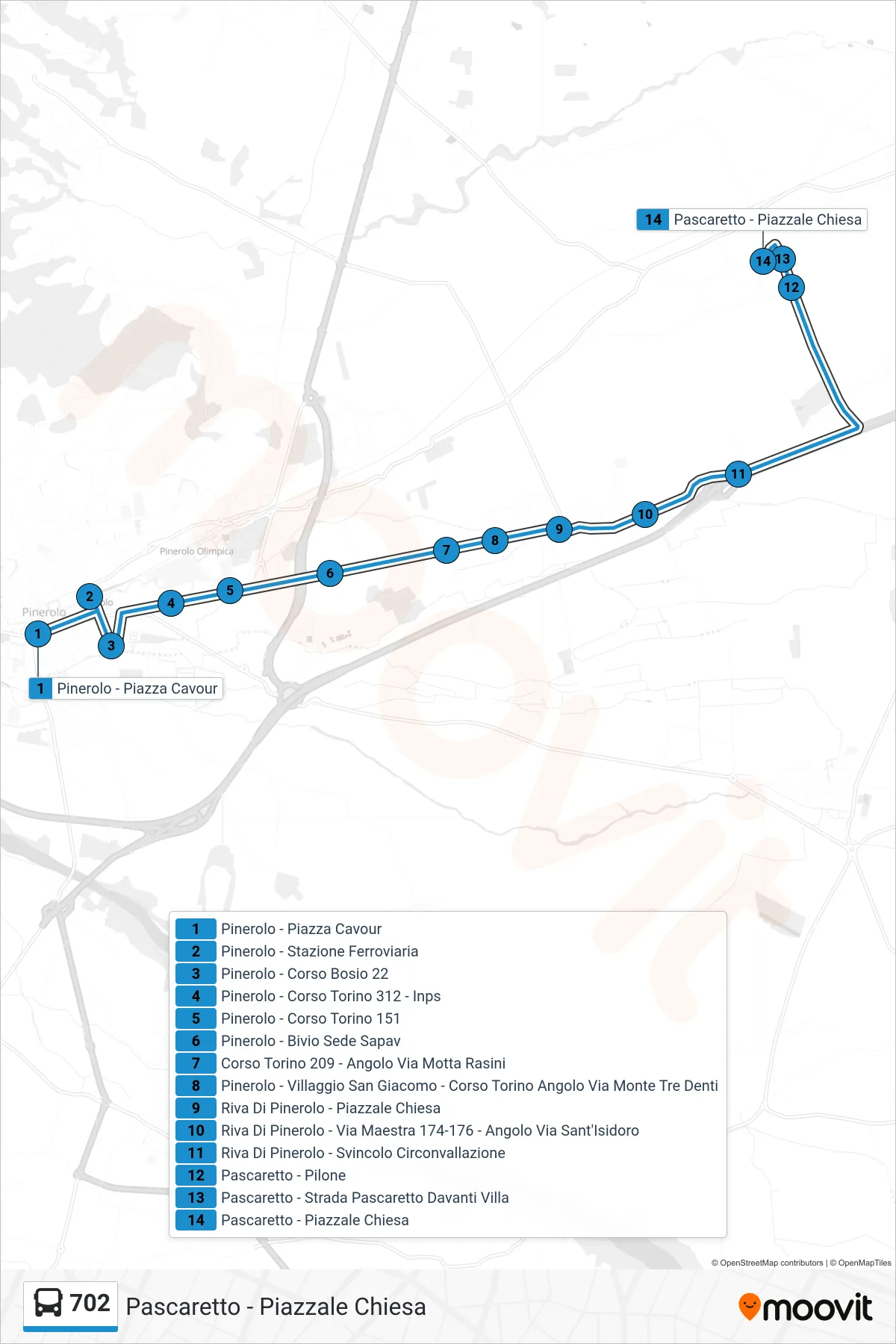 Linea 702 bus (Pascaretto - Piazzale Chiesa) - Percorsi e fermate sulla mappa