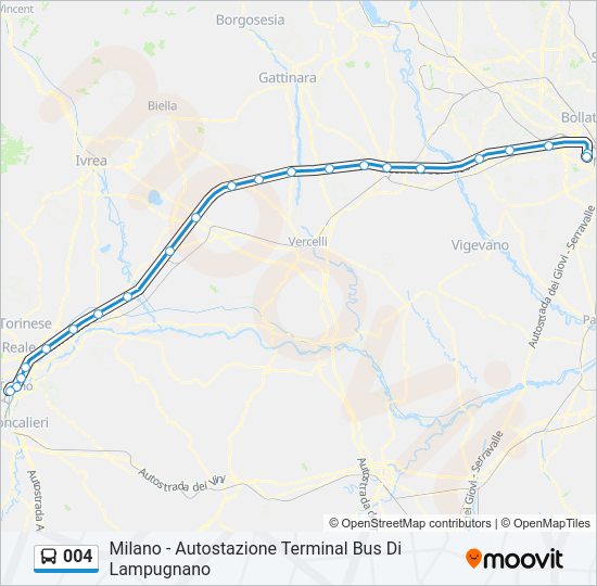 Percorso linea bus 004