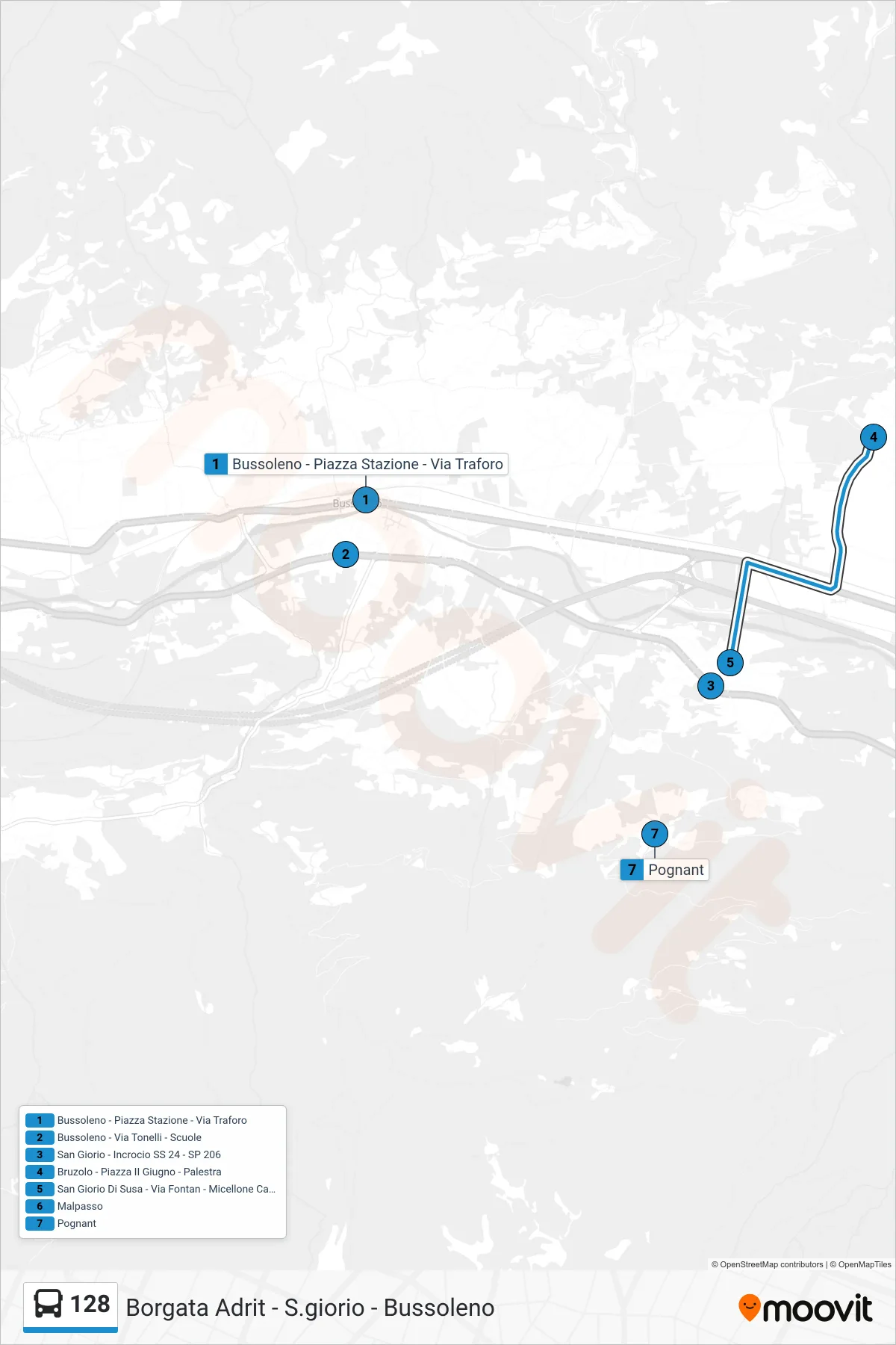 Linea 128  bus (Pognant) - Percorsi e fermate sulla mappa