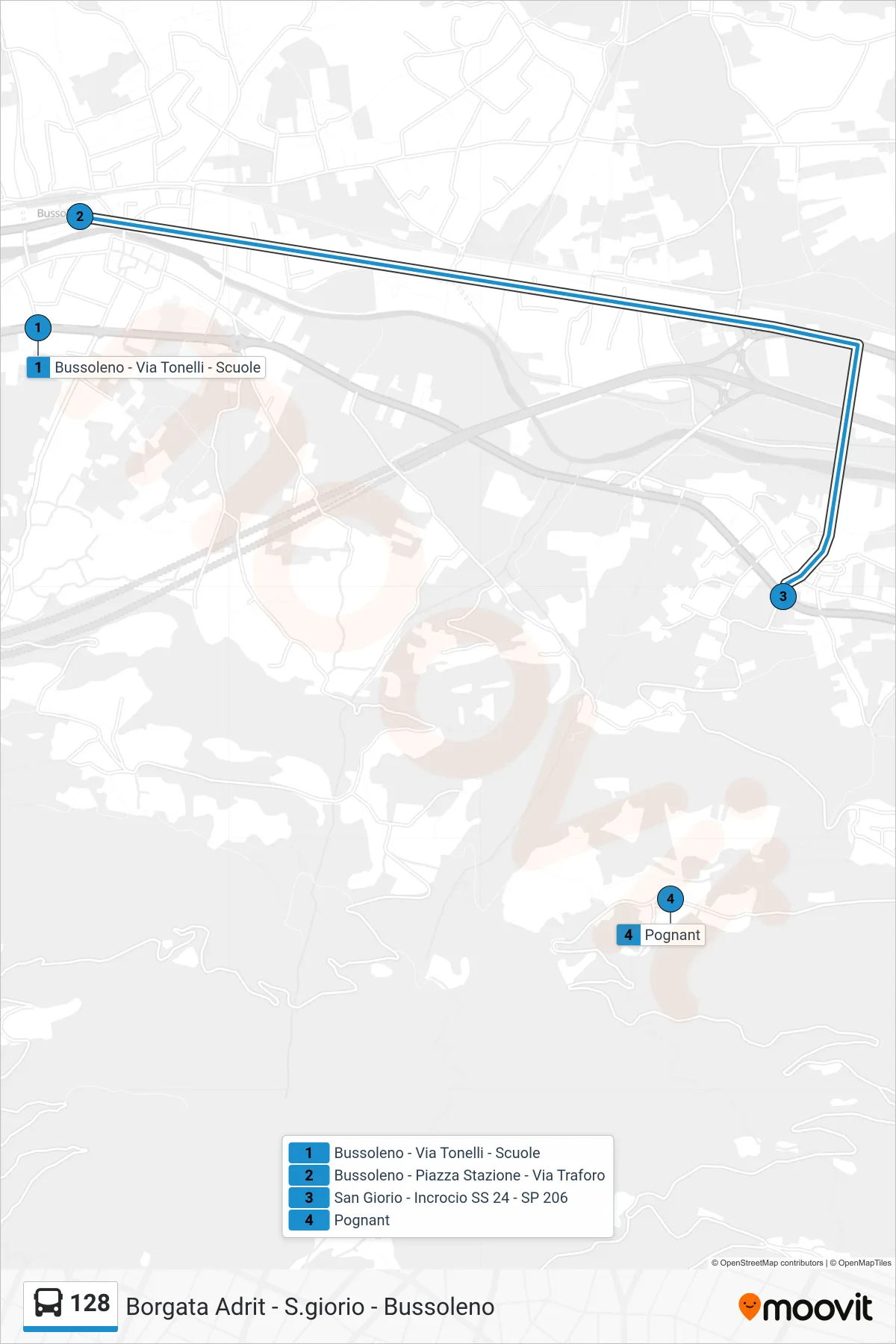 Linea 128 bus (San Giorio Di Susa - Frazione Citta') - Percorsi e fermate sulla mappa