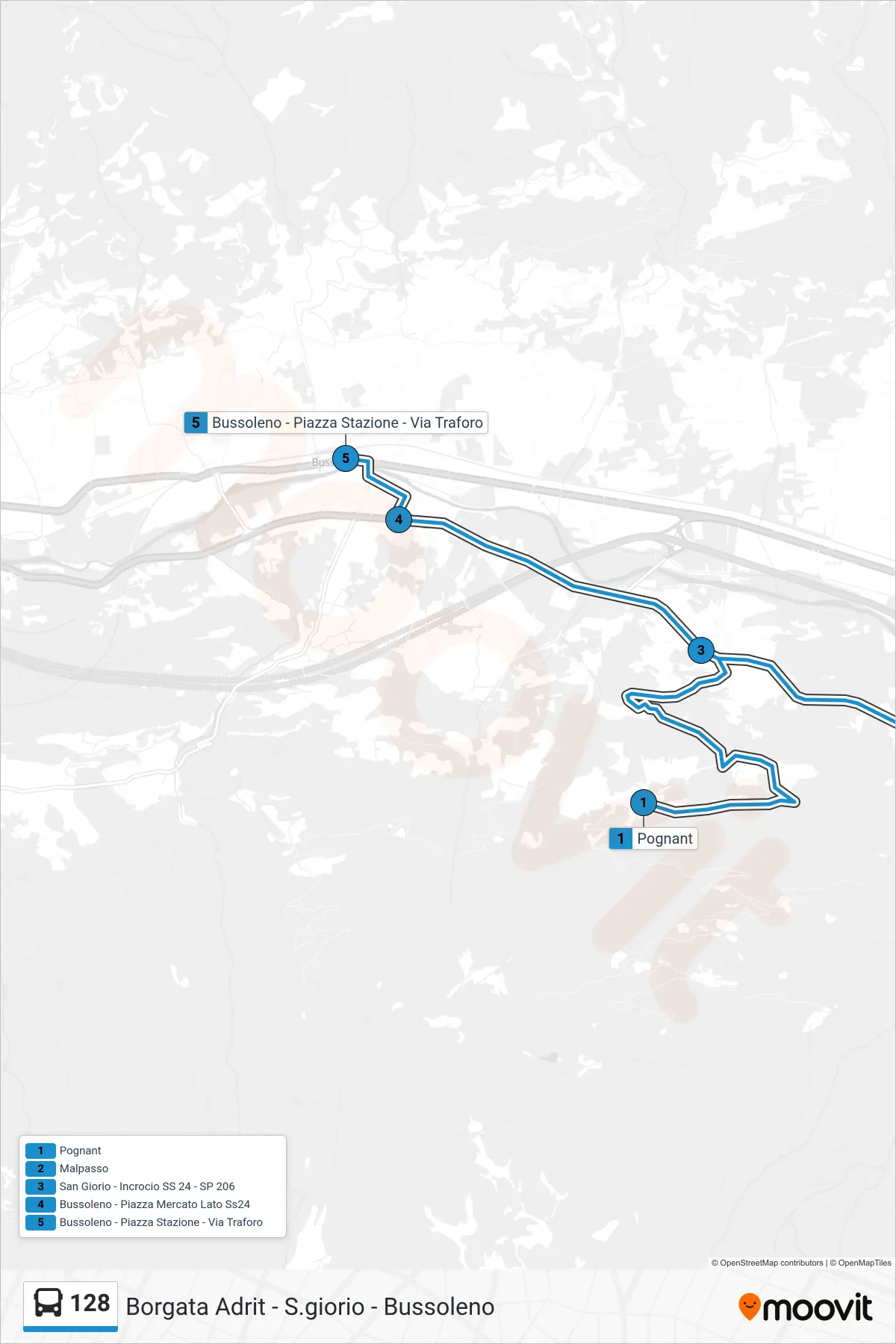Linea 128 bus (Bussoleno - Piazza Stazione - Via Traforo) - Percorsi e fermate sulla mappa