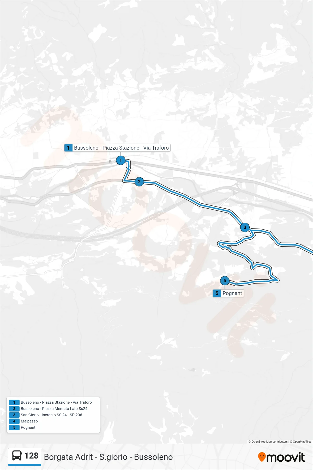 Linea 128 bus (San Giorio Di Susa - Adrit) - Percorsi e fermate sulla mappa