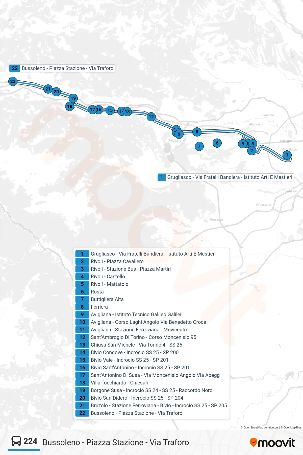 Linea 224  bus (Bussoleno - Piazza Stazione - Via Traforo) - Percorsi e fermate sulla mappa