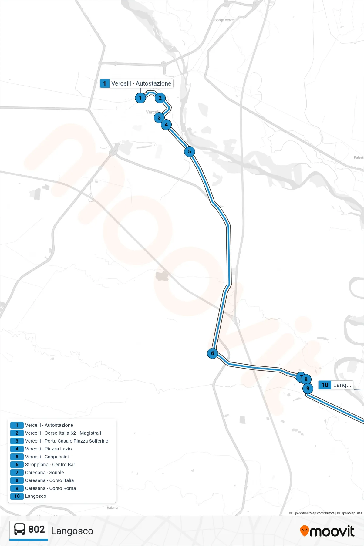 Linea 802 bus (Langosco) - Percorsi e fermate sulla mappa