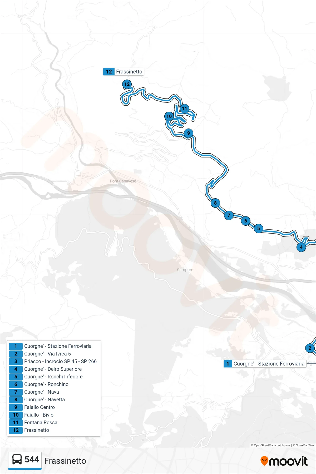 Linea 544 bus (Frassinetto) - Percorsi e fermate sulla mappa