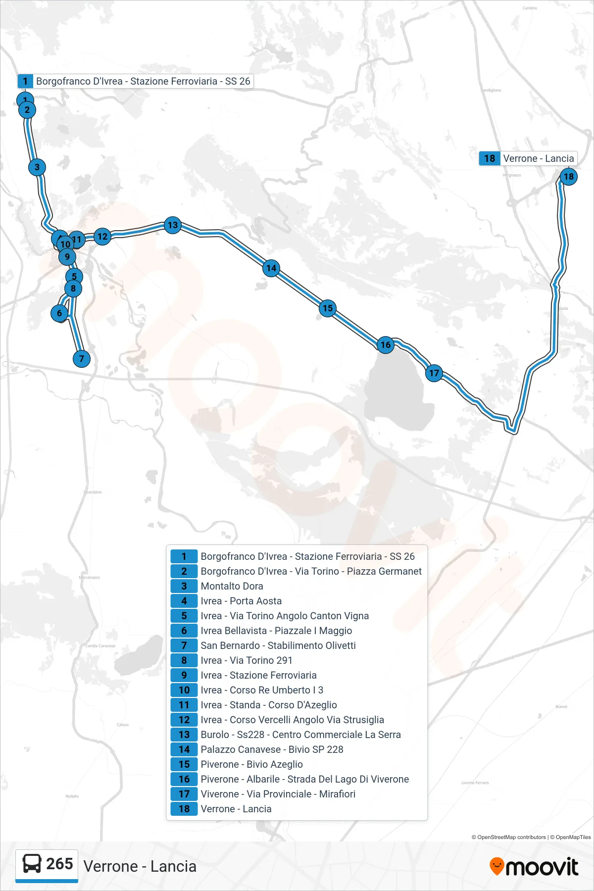 Linea 265 bus (Verrone - Lancia) - Percorsi e fermate sulla mappa