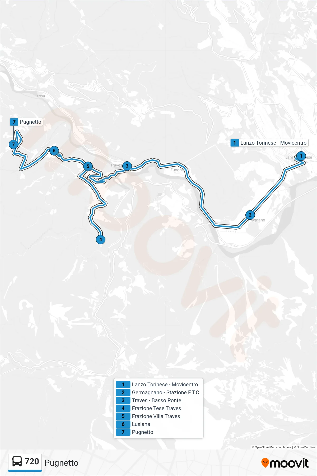 Linea 720 bus (Pugnetto) - Percorsi e fermate sulla mappa
