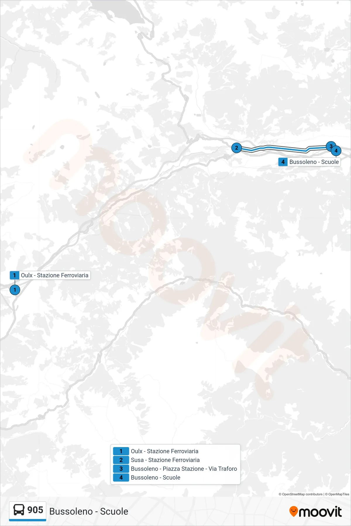 Linea 905  bus (Bussoleno - Scuole) - Percorsi e fermate sulla mappa