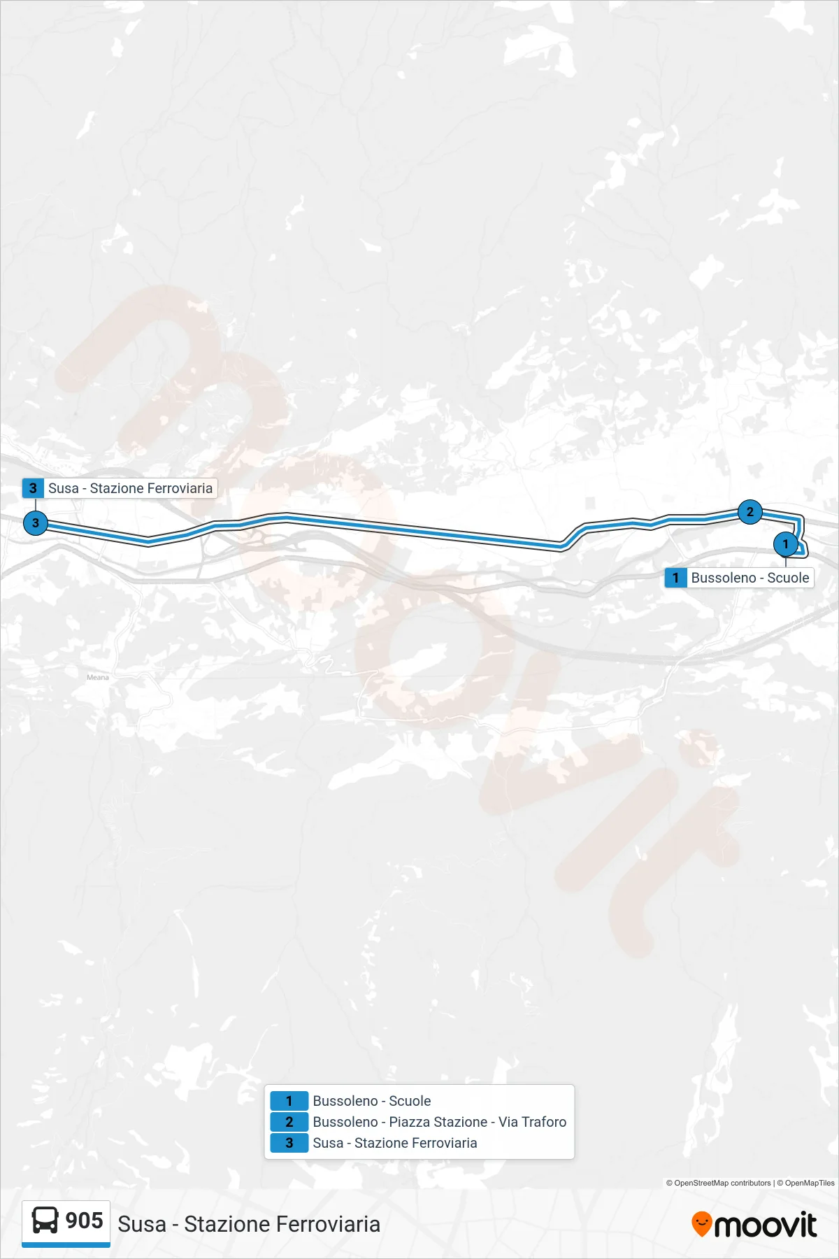 Linea 905  bus (Susa - Stazione Ferroviaria) - Percorsi e fermate sulla mappa