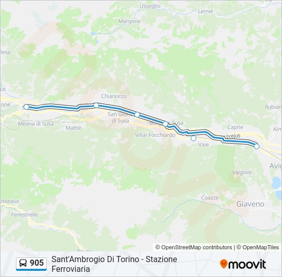 Percorso linea bus 905