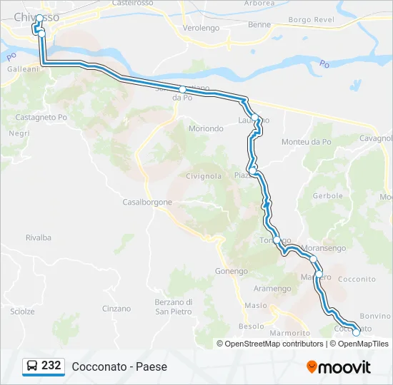 Percorso linea bus 232