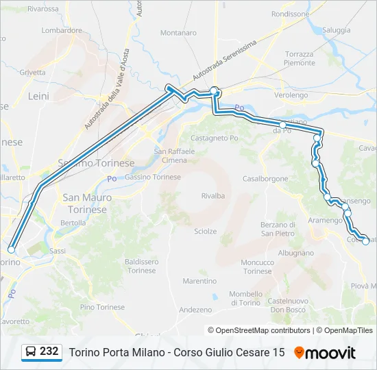 Percorso linea bus 232