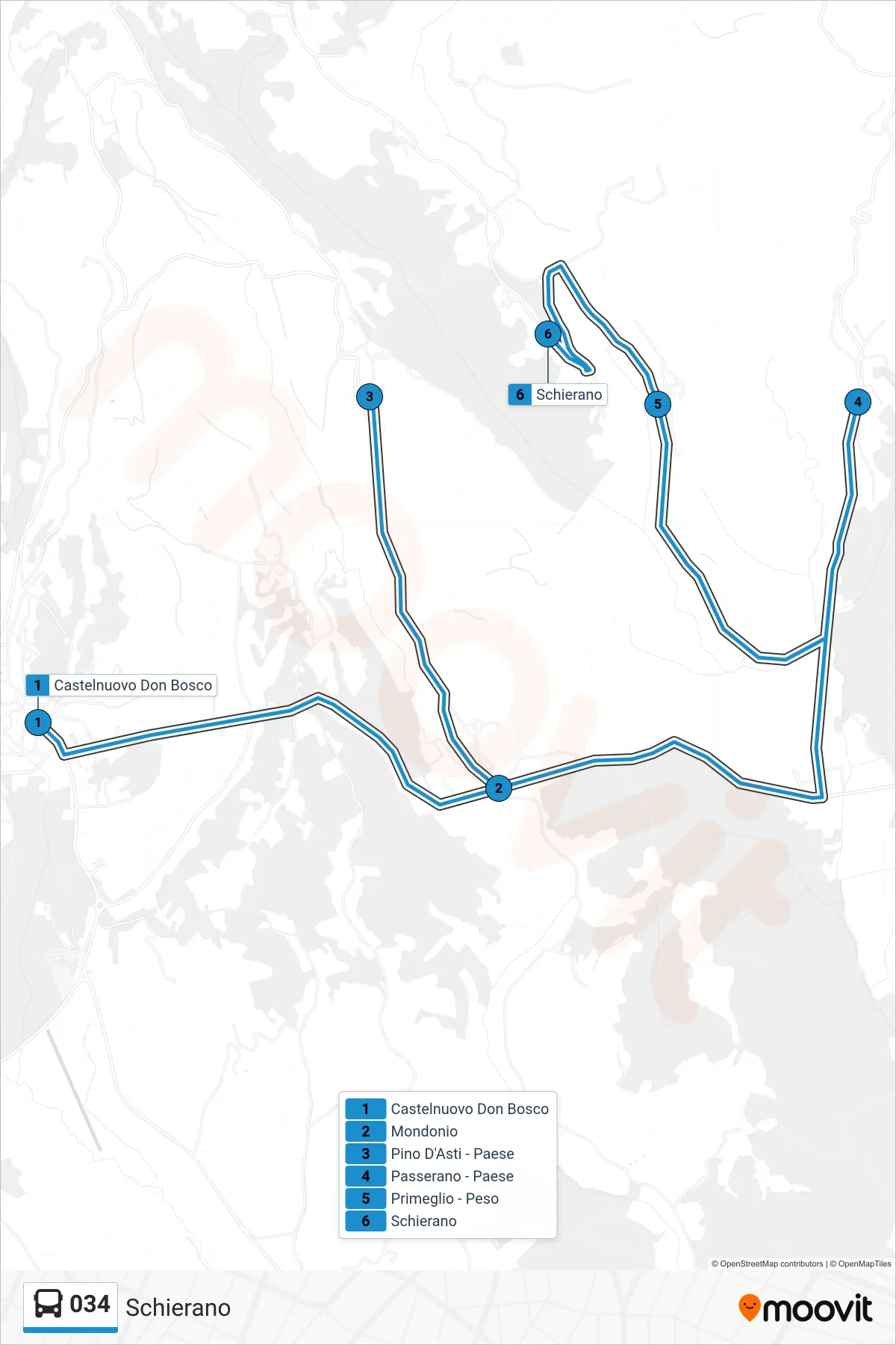Linea 034 bus (Schierano) - Percorsi e fermate sulla mappa