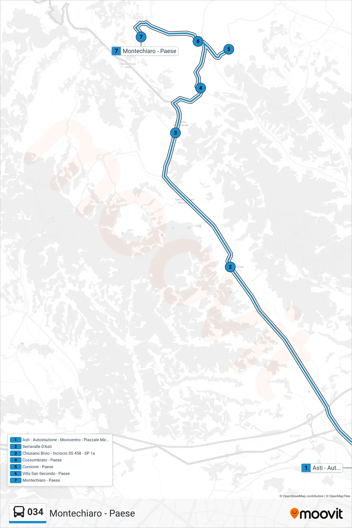 Linea 034 bus (Montechiaro - Paese) - Percorsi e fermate sulla mappa