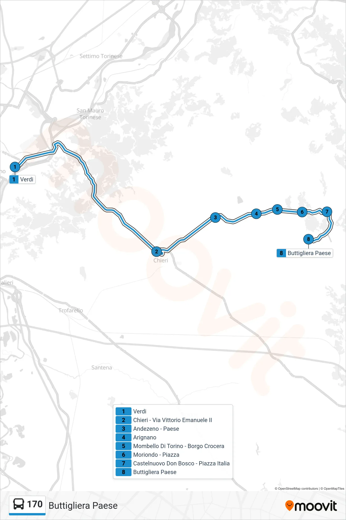 Linea 170 bus (Buttigliera Paese) - Percorsi e fermate sulla mappa