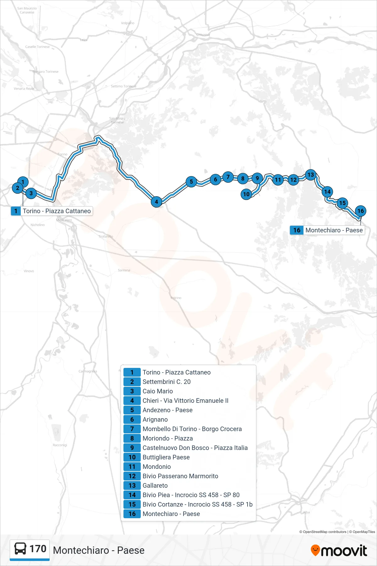 Linea 170 bus (Montechiaro - Paese) - Percorsi e fermate sulla mappa
