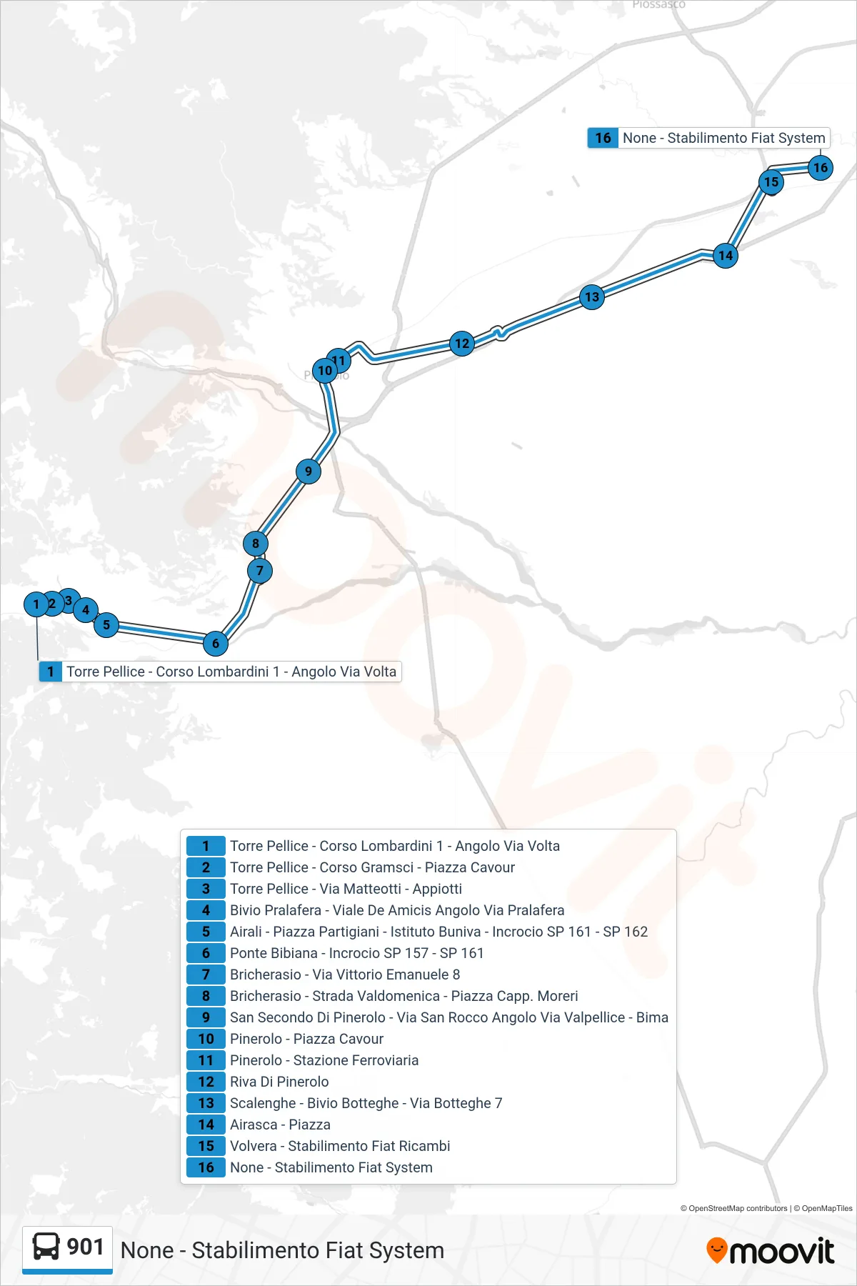 Linea 901 bus (None - Stabilimento Fiat System) - Percorsi e fermate sulla mappa
