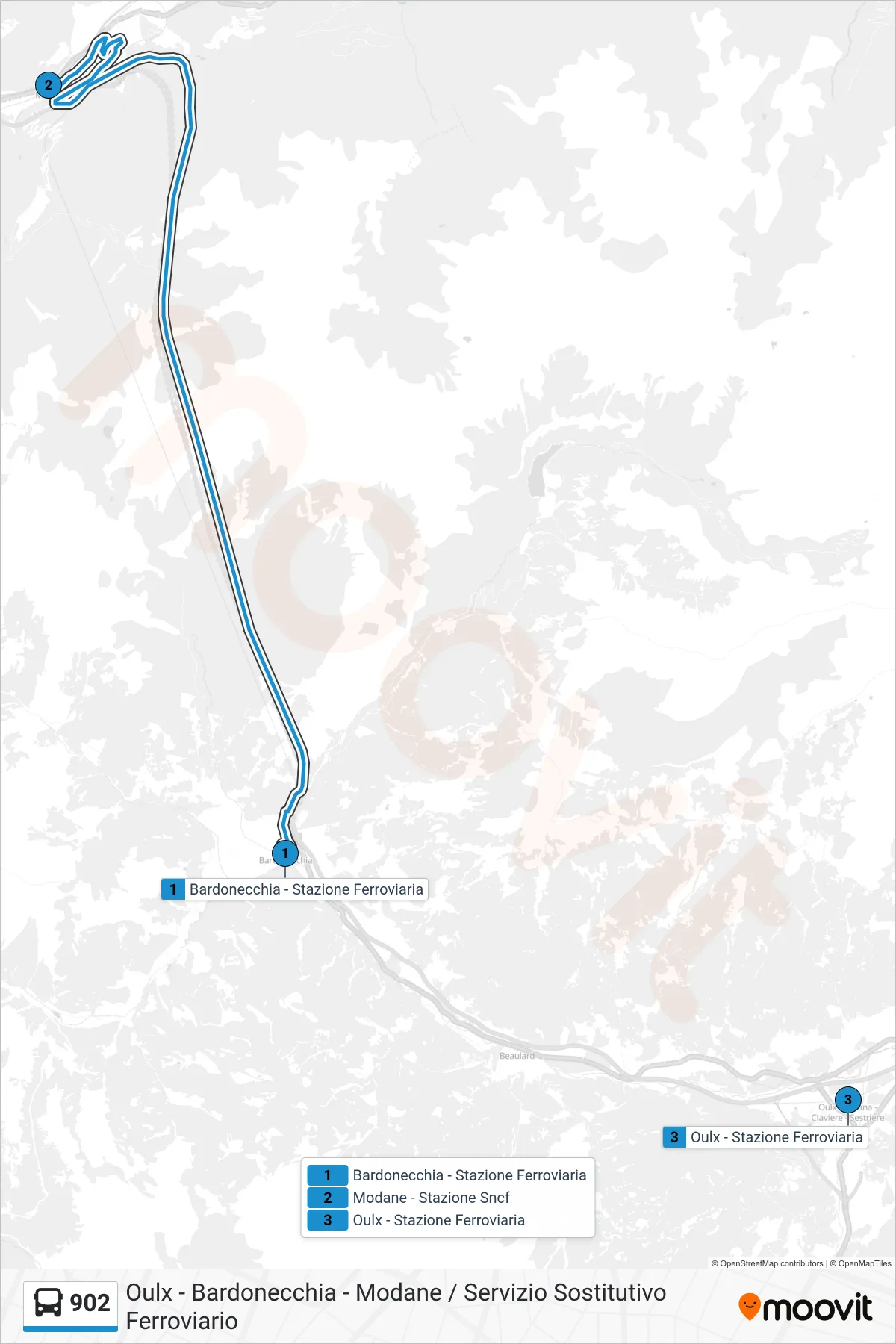 Linea 902 bus (Oulx - Stazione Ferroviaria) - Percorsi e fermate sulla mappa