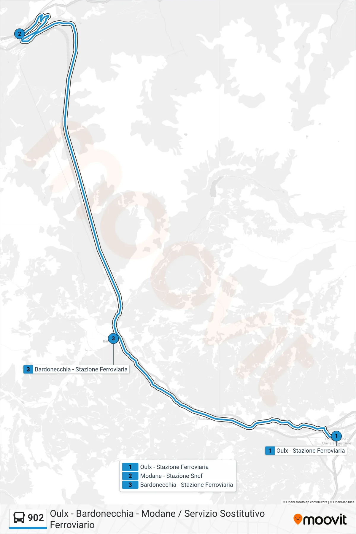 Linea 902 bus (Bardonecchia - Stazione Ferroviaria) - Percorsi e fermate sulla mappa