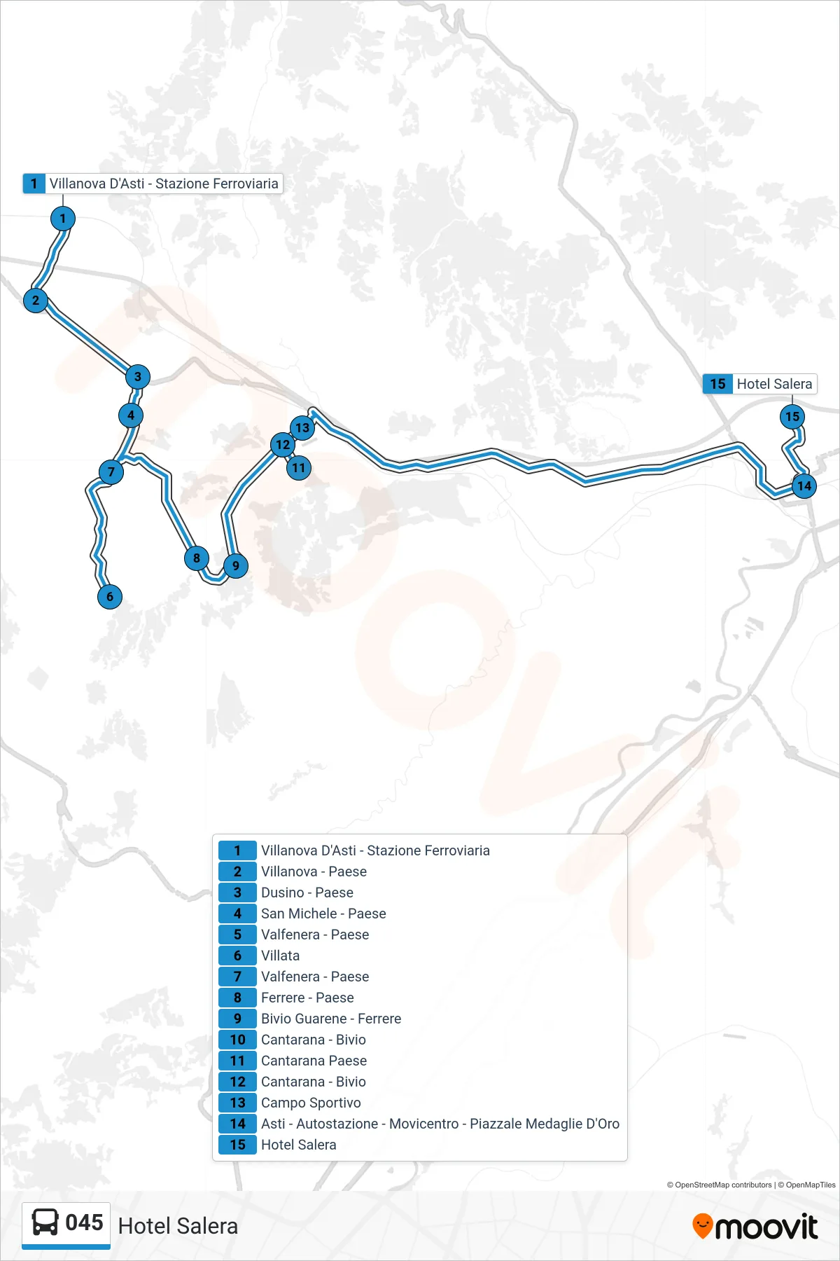 Linea 045 bus (Hotel Salera) - Percorsi e fermate sulla mappa