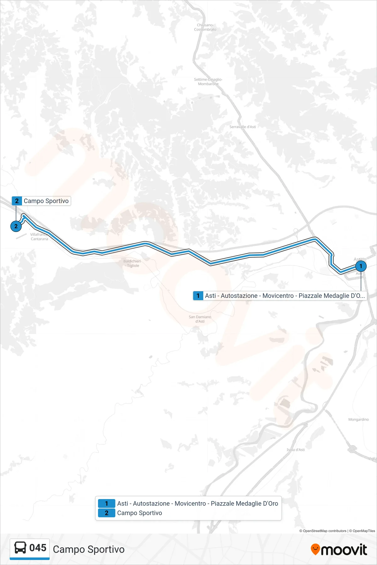 Linea 045 bus (Campo Sportivo) - Percorsi e fermate sulla mappa
